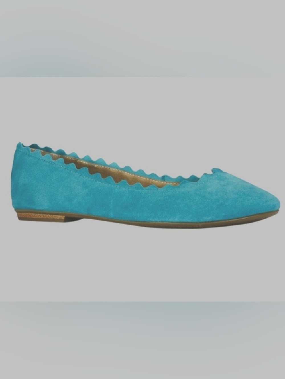 FSJ Turquoise Scalloped Suede Pointed-Toe Ballet Flat